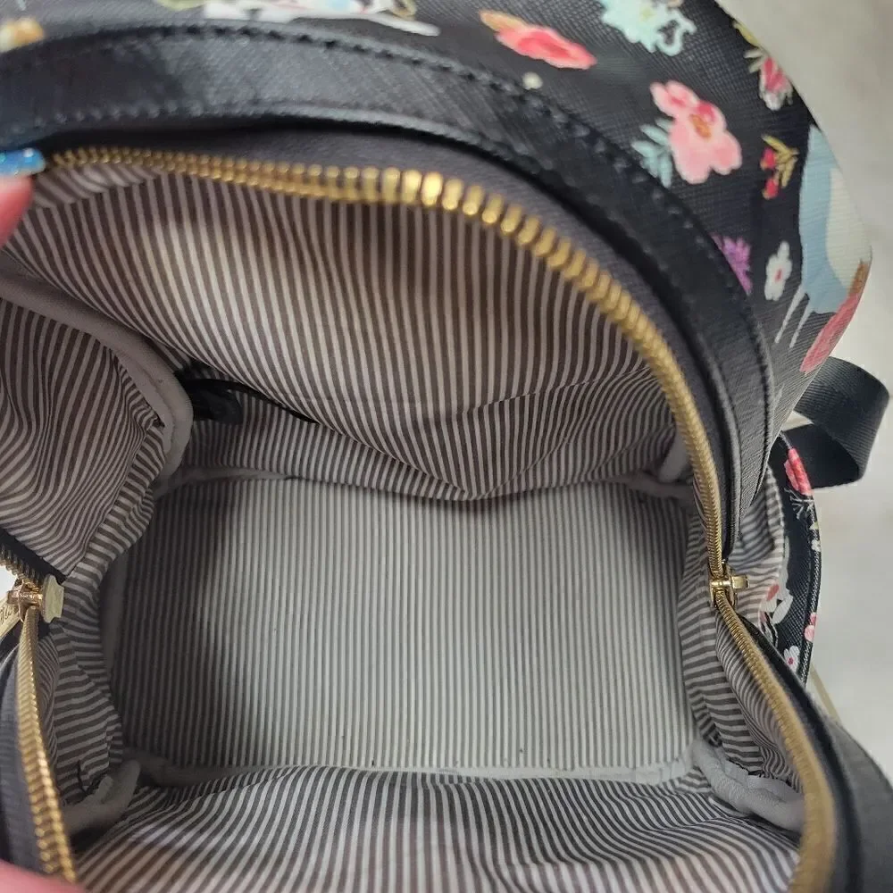 Disney Loungefly Women's Black Floral Print Zipper Around Backpack Rare HEART